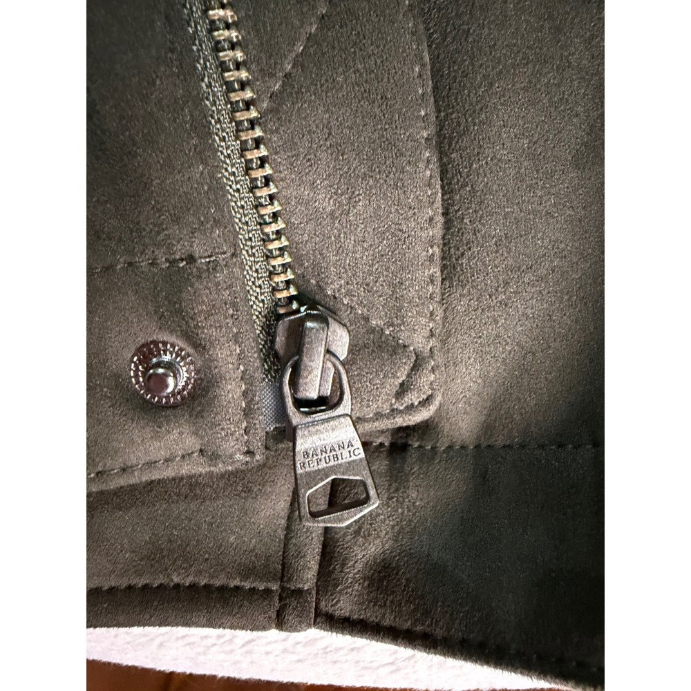 Banana Republic Mens XL Vegan Suede Trucker Jacket Olive Green Full Zip Utility - Picture 10 of 13